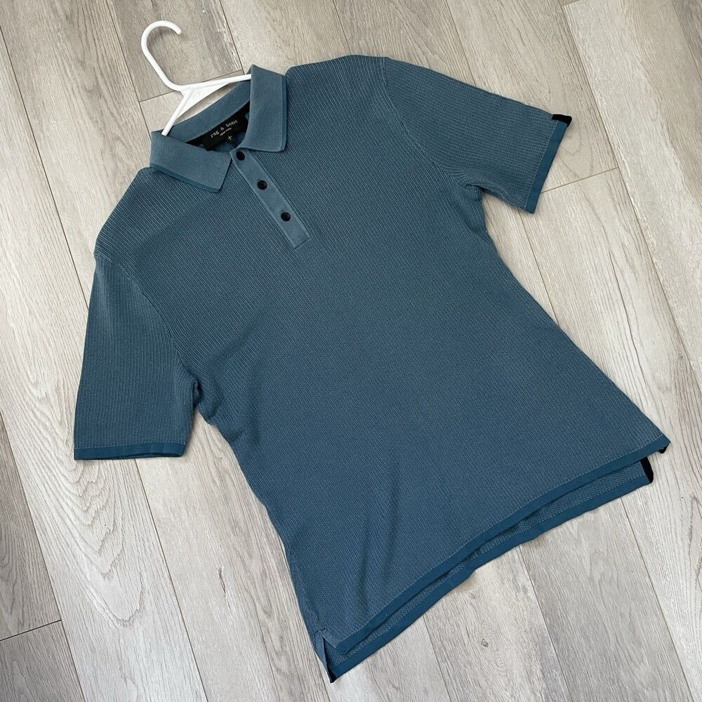 Rag & Bone Polo Shirt knit slim fit mens Blue (large) preppy travel resortwear